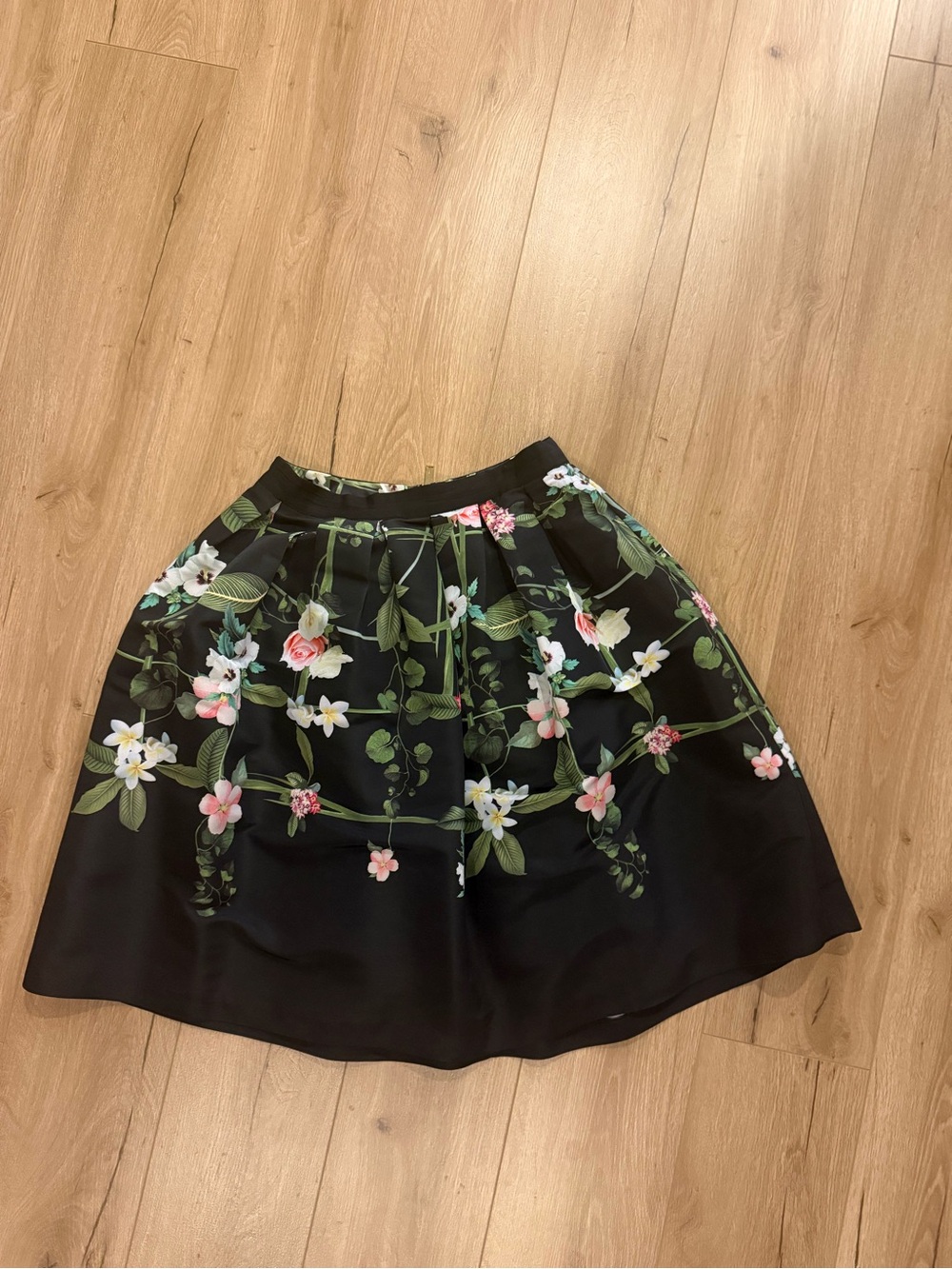 Ted Baker London Black Floral Circle Skirt with Pink & White Blooms